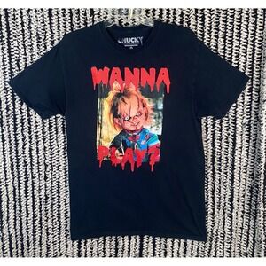 Ripple Junction Chucky Wanna Play Horror Movie Graphic T-Shirt Black Women Med